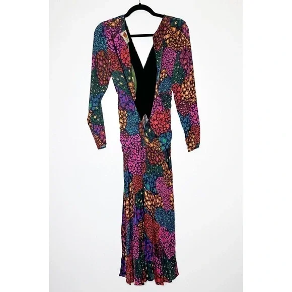 NWT Farm Rio Rainbow Hearts Midi Dress Long Sleeve Women's Multicolor Size  XS